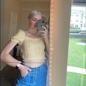 Yellow/white striped puff sleeves/ small